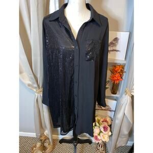 NWT $59.00 Jodifl size Medium Black Button Down Sequins Long Sleeve Shirt Dress
